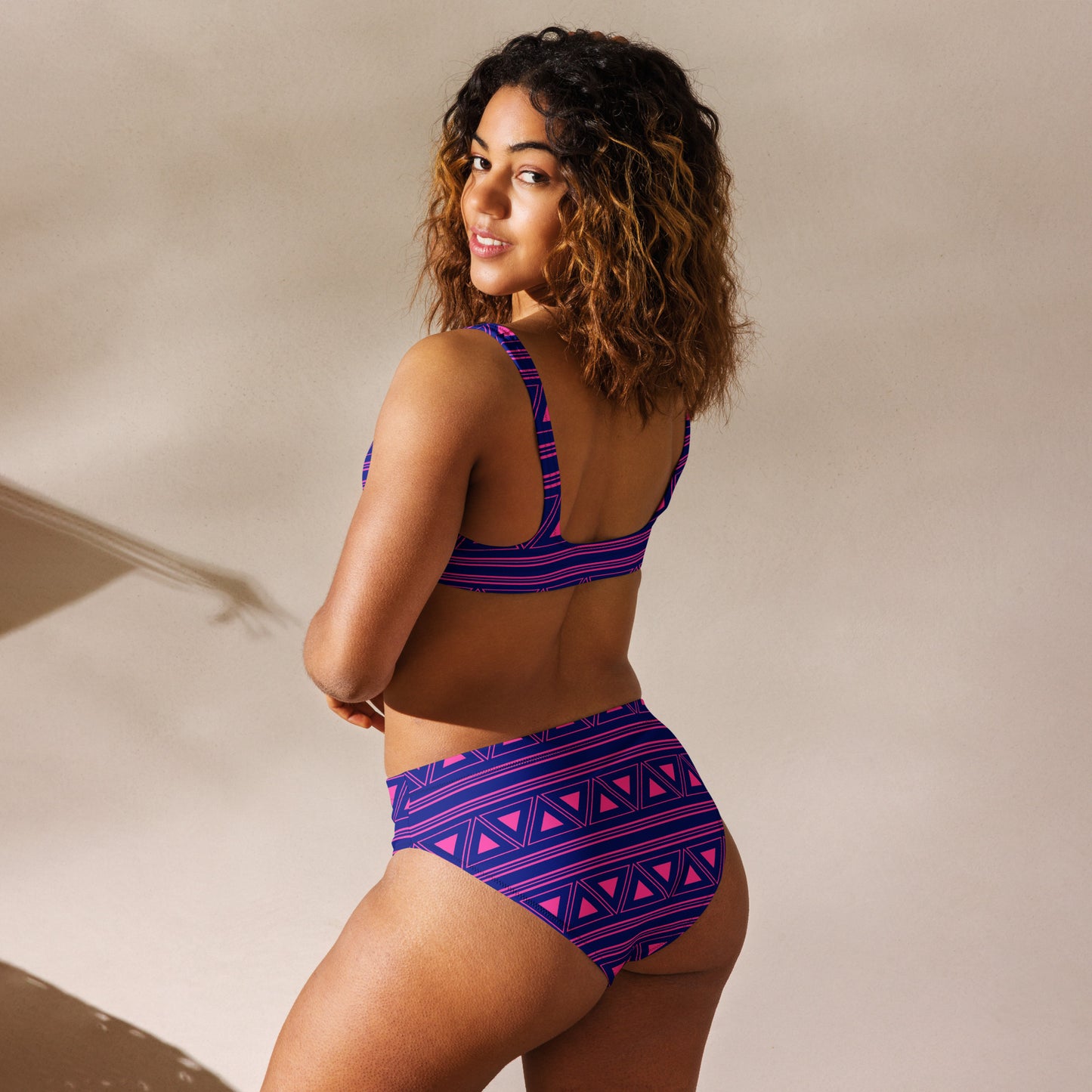 Purple Ethnic Tribal Recycled High Waisted Bikini for Women