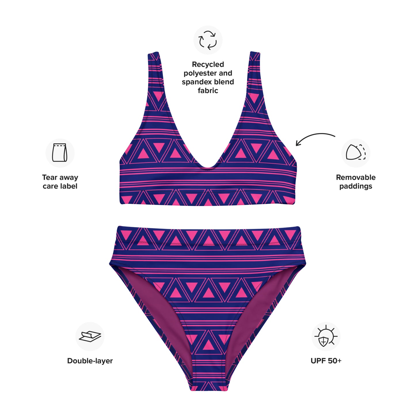 Purple Ethnic Tribal Recycled High Waisted Bikini for Women