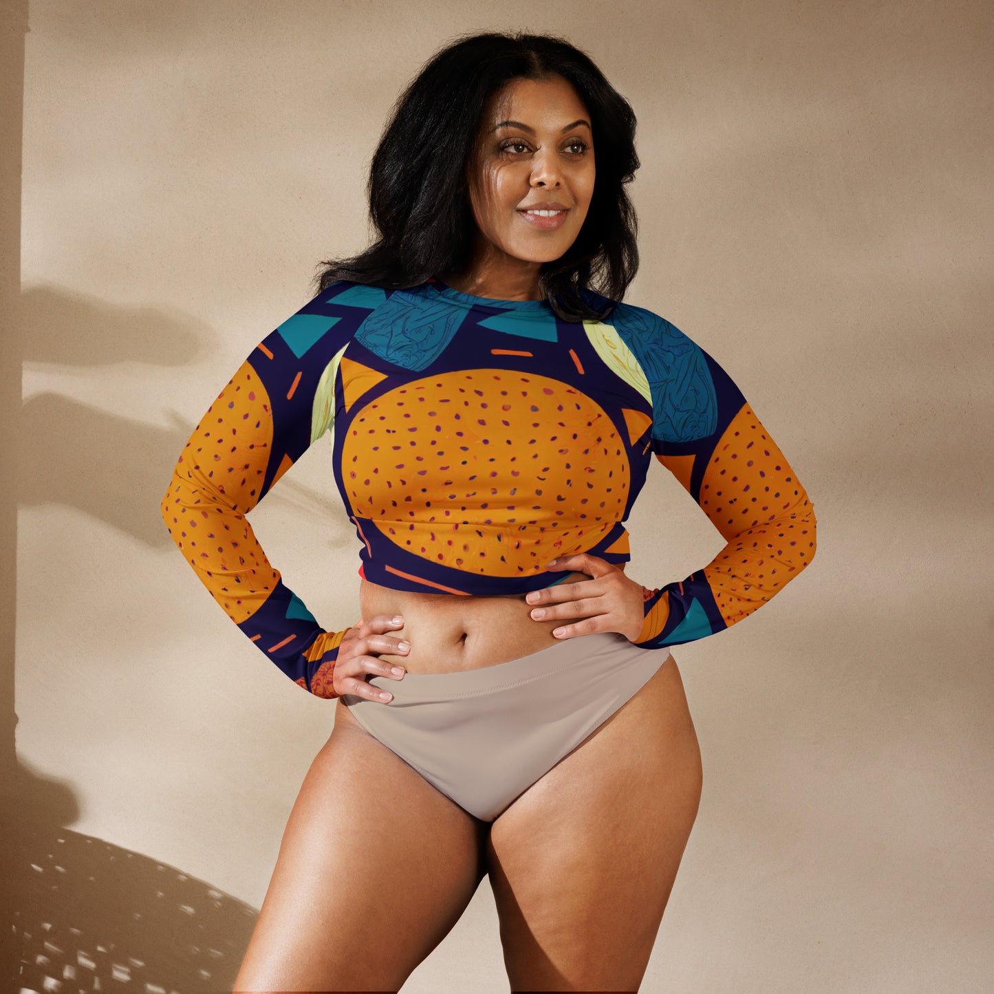 Mehrfarbiges Langarm-Crop-Top für Damen