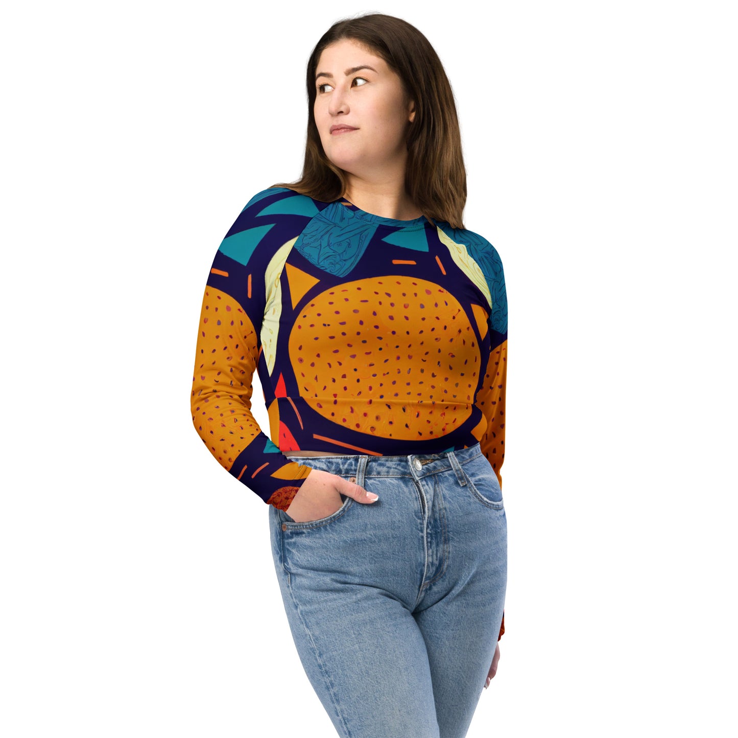 Mehrfarbiges Langarm-Crop-Top für Damen