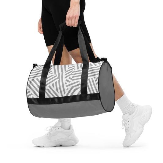 Grey and White Print Gym Bag