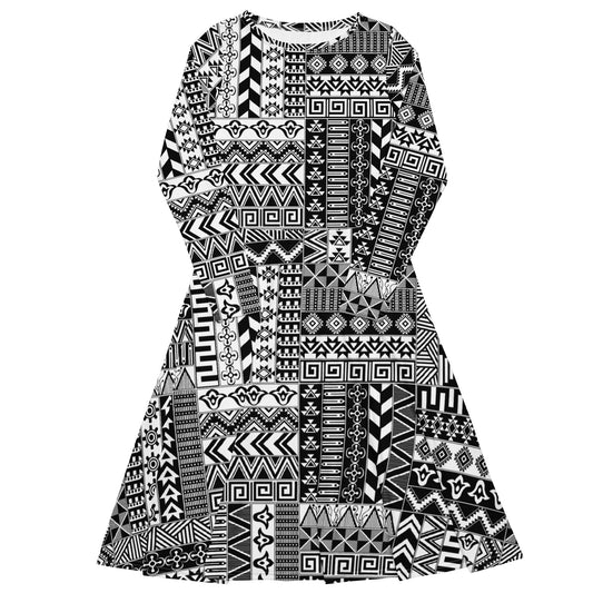 Black and White Print Midi Dress