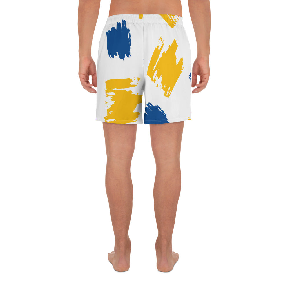 Short de sport jaune bleu coup de pinceau