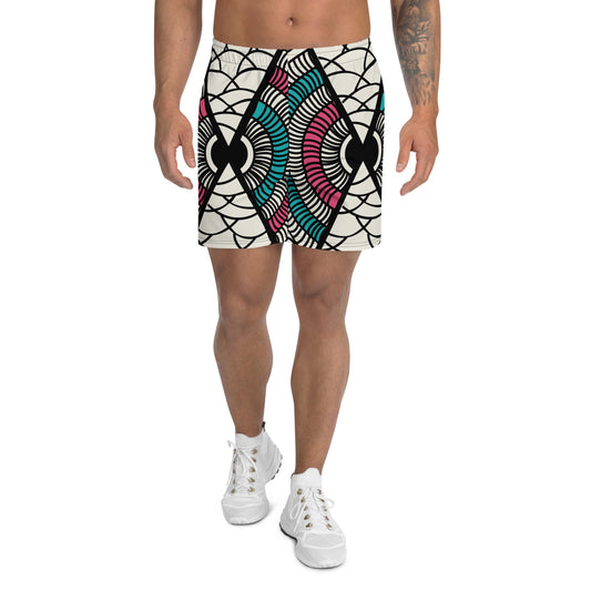 Vibrant White and Green Ankara Athletic Recycled Fabric  Print Men's Shorts