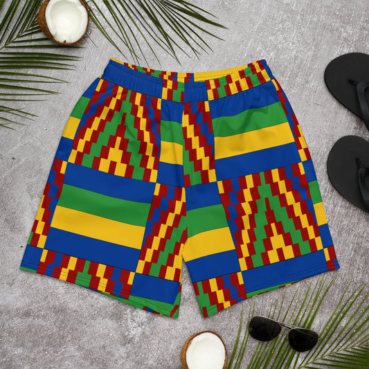 Yellow and Blue Kente African Print Men's Shorts
