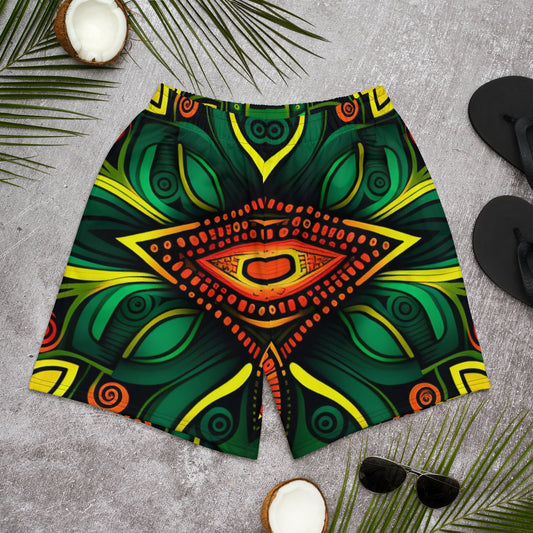 Green Red Yellow African Fabric Print Athletic Recycled Polyester Men's Shorts