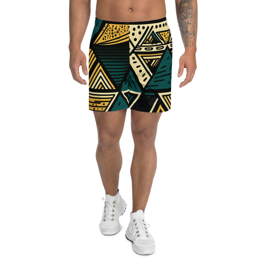 Green and Yellow African Print Athleisure Men's Shorts