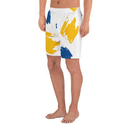 Short de sport jaune bleu coup de pinceau