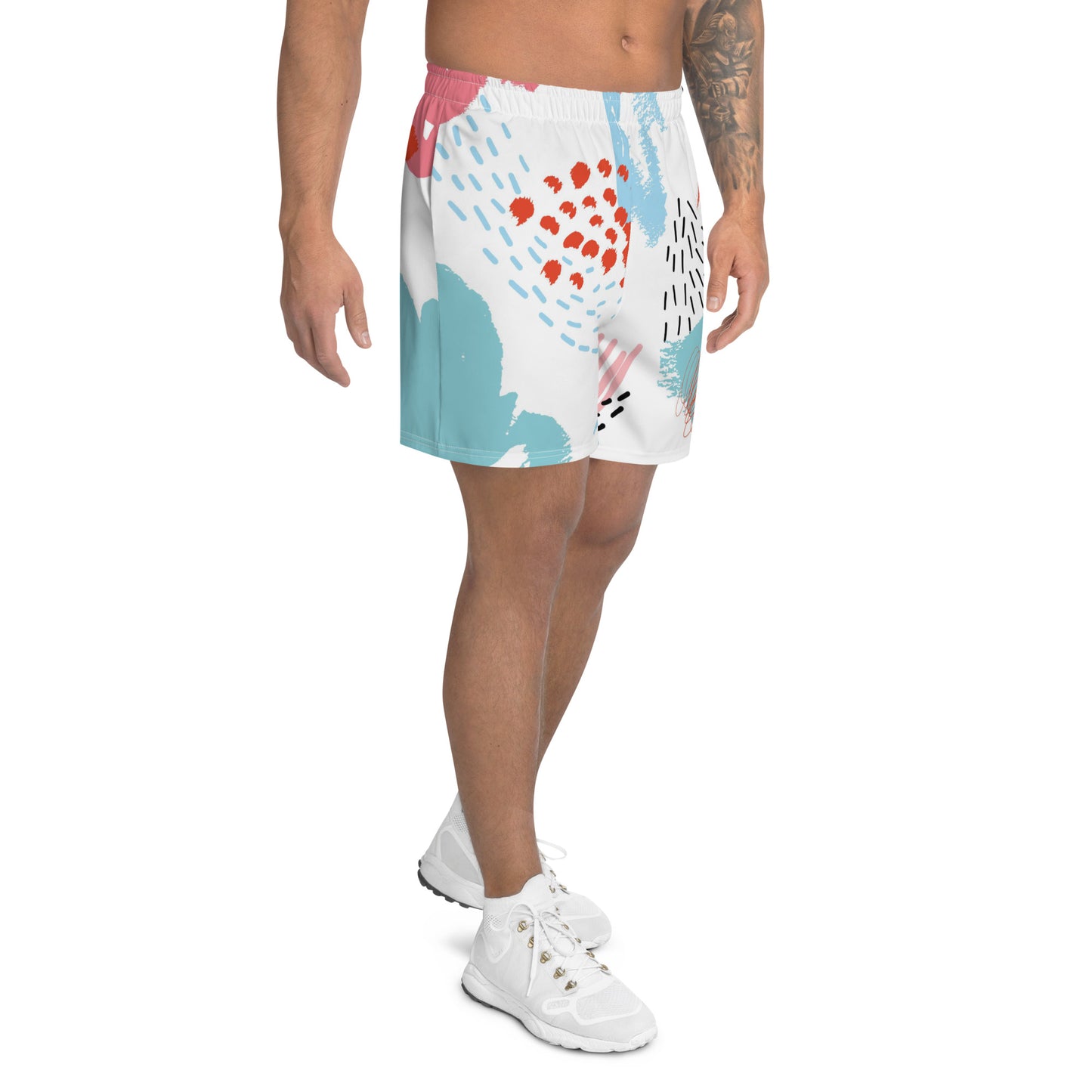 Red Blue Men's Paint Abstract Athletic Shorts