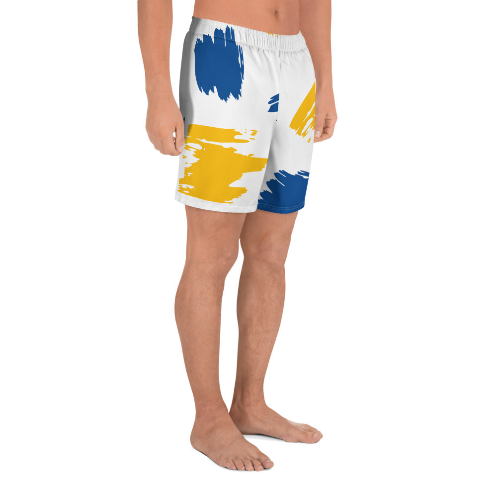 Short de sport jaune bleu coup de pinceau