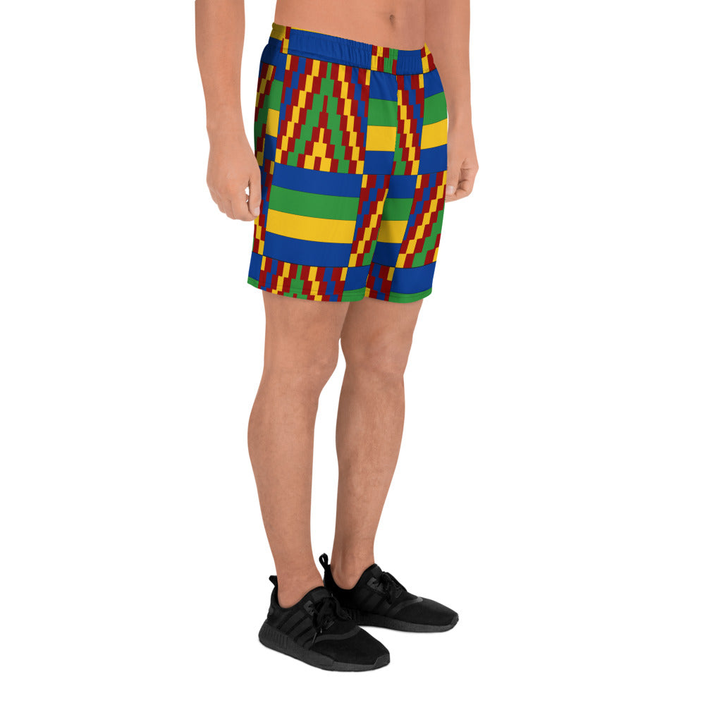 Yellow and Blue Kente African Print Men's Shorts