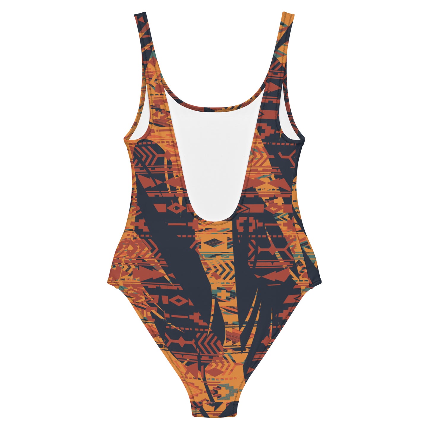 Orange and Indigo Leaf Print One Piece Swimsuit