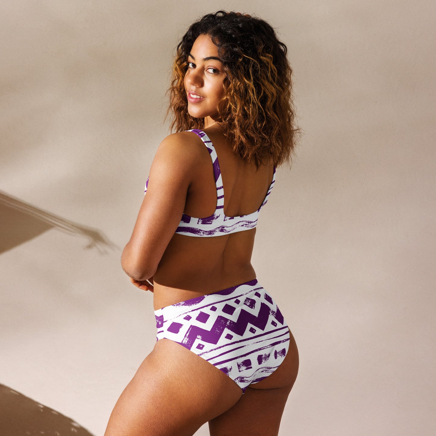Purple Print Women Recycled High-Waisted Bikini