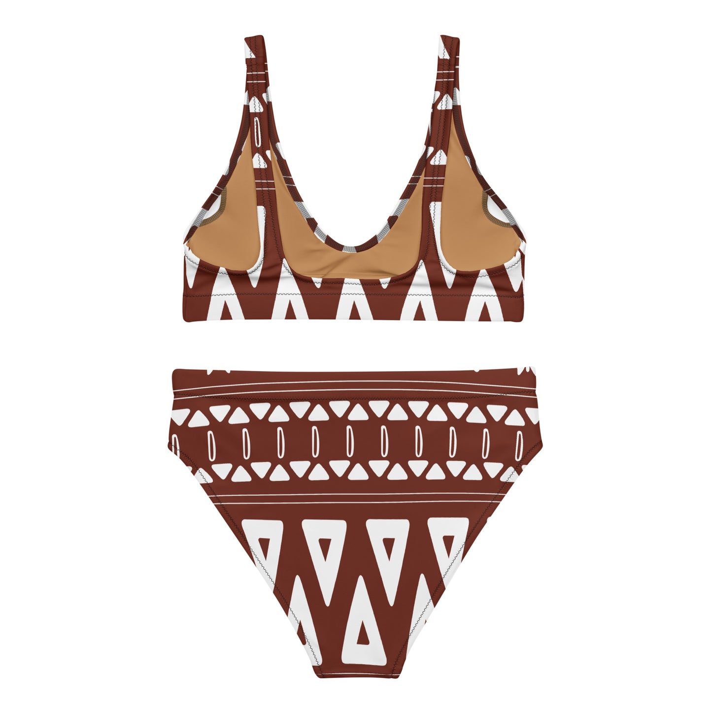 Brown African Pattern Women Recycled High-waisted Bikini