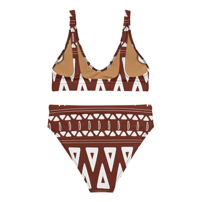 Brown African Pattern Women Recycled High-waisted Bikini