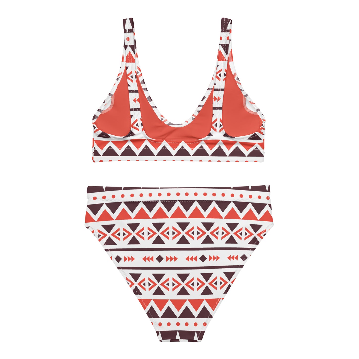 Brown and Orange Recycled High Waisted Bikini for Women