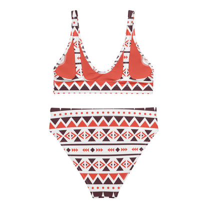 Brown and Orange Recycled High Waisted Bikini for Women