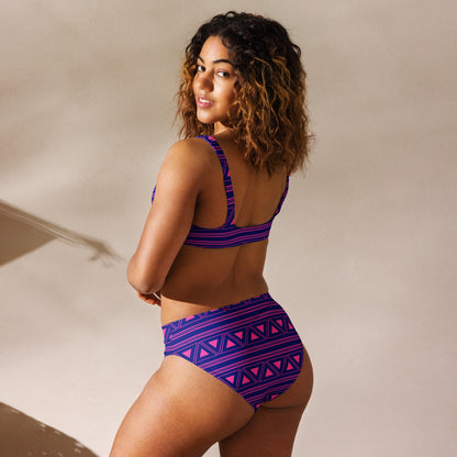Purple Ethnic Tribal Recycled High Waisted Bikini for Women