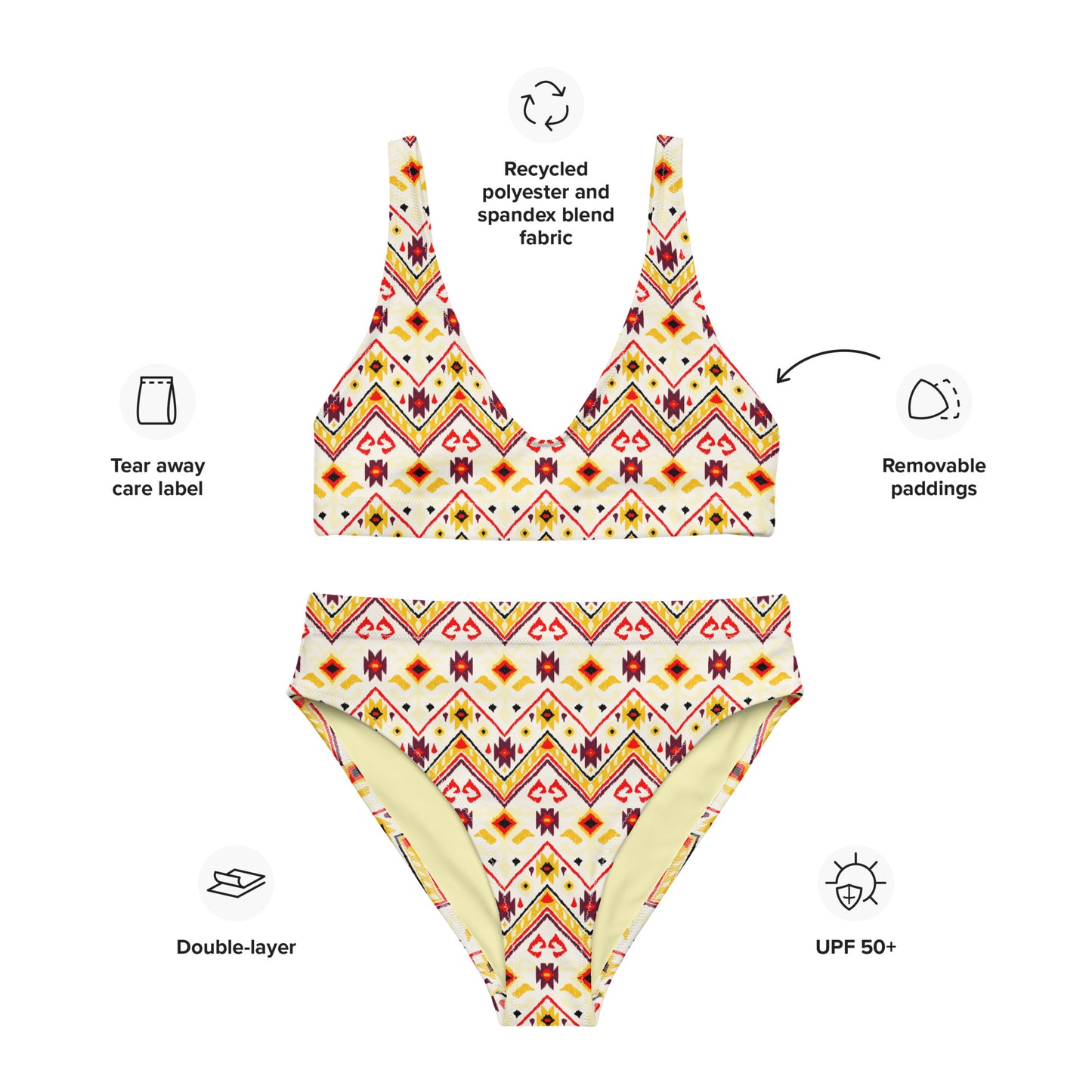 Yellow African Pattern Aztec Recycled  Bikini