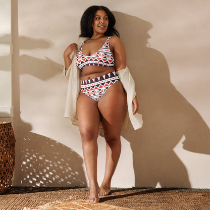 Brown and Orange Recycled High Waisted Bikini for Women