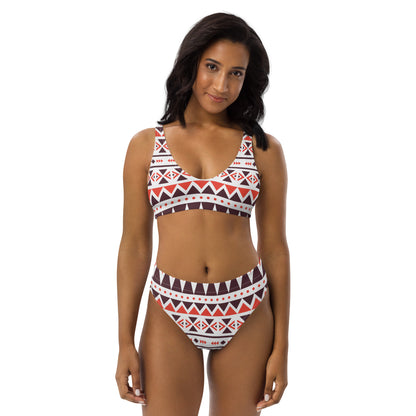 Brown and Orange Recycled High Waisted Bikini for Women