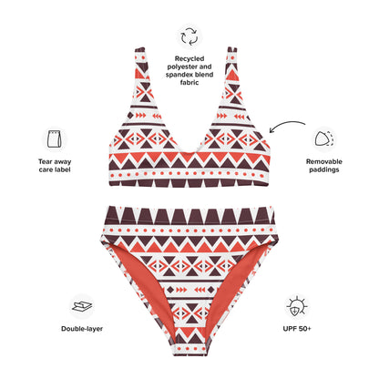 Brown and Orange Recycled High Waisted Bikini for Women