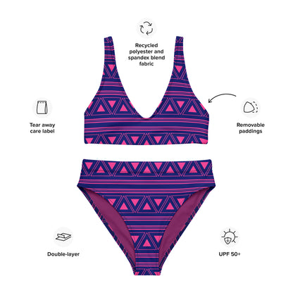Purple Ethnic Tribal Recycled High Waisted Bikini for Women
