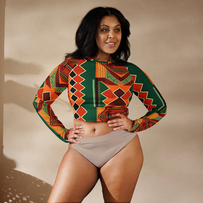 Langärmliges Crop-Top mit Kente-Print für afrikanische Frauen