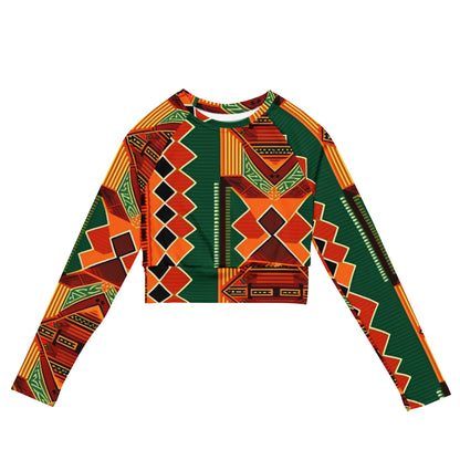 Langärmliges Crop-Top mit Kente-Print für afrikanische Frauen
