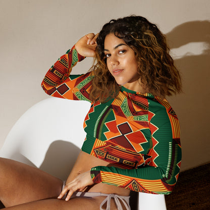 Langärmliges Crop-Top mit Kente-Print für afrikanische Frauen