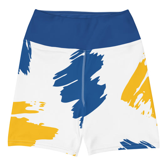 Blue Yellow Splash Yoga Shorts